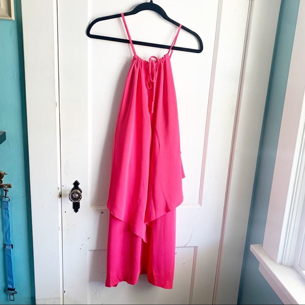 Trina Turk True Love Ruffle Halter Dress Cosmic Pink Strappy Sleeves NEW Large L - Picture 9 of 14